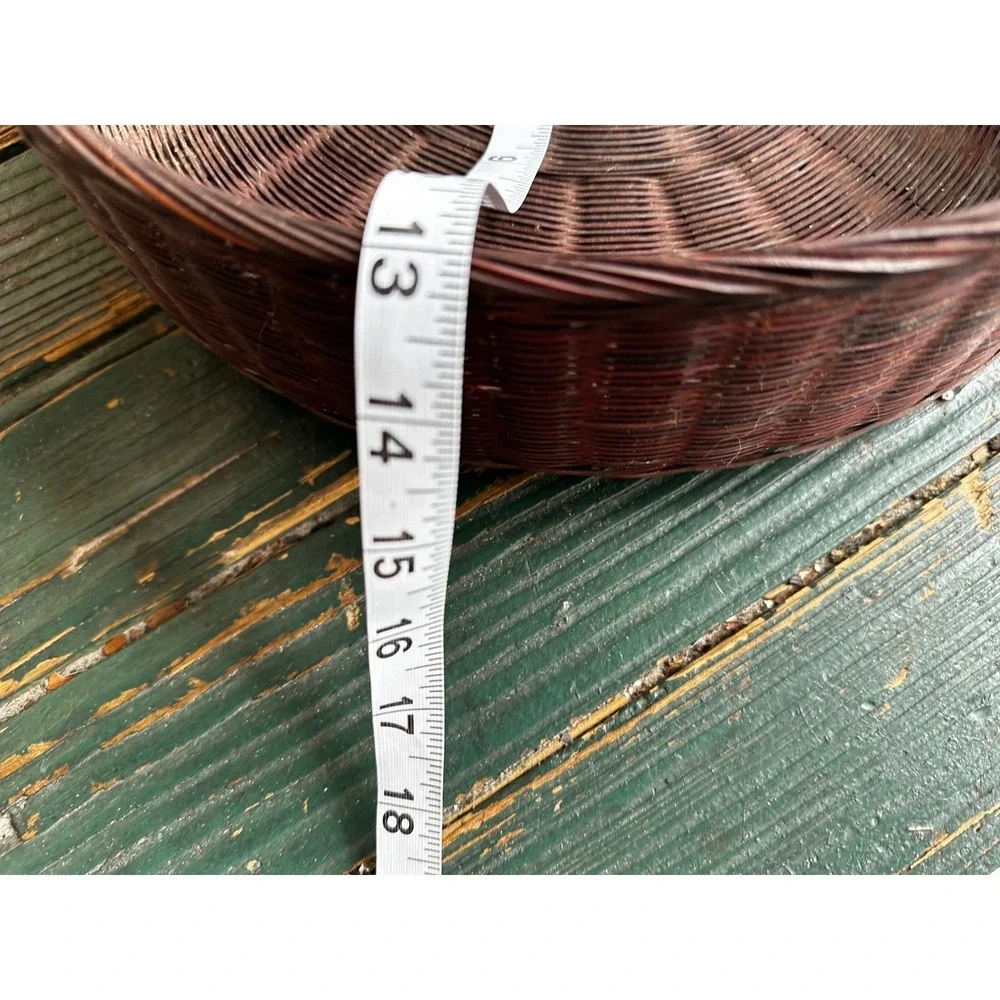 Vintage Asian Tiered Wedding Basket Woven Bamboo Tassel Handle Red Brown 12 Inch